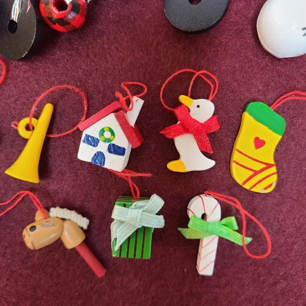 Festive Wooden Christmas Snowman Bead & Miniature Wooden Christmas Tree Ornament
